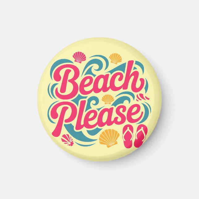 Íman Gráficos Retro da Praia: Tipografia Rosa (Frente)