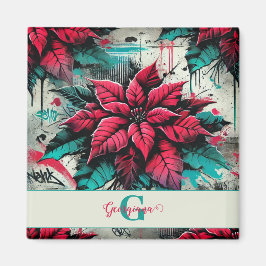 Íman Grafite Grungy Poinsettia Floral Personalizado