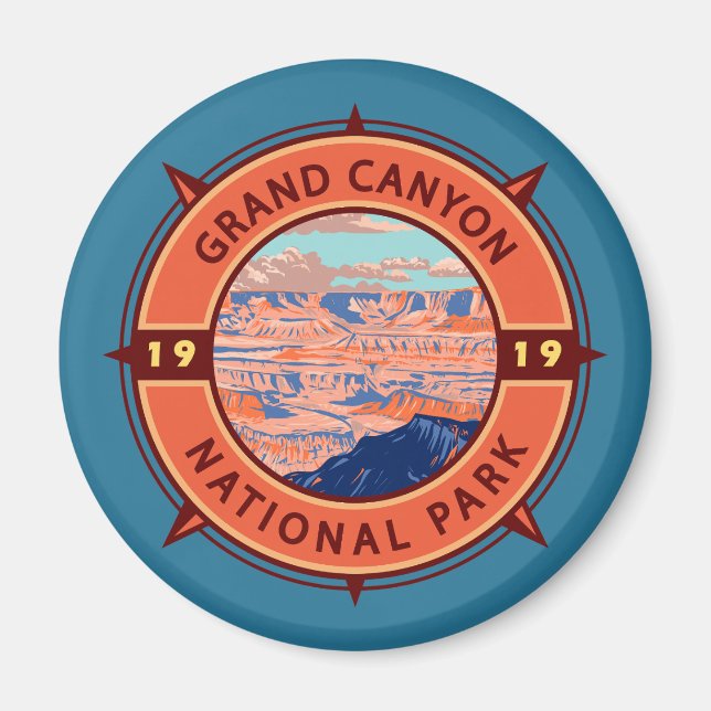 Íman Grand Canyon National Park Retro Compass Emblem (Frente)