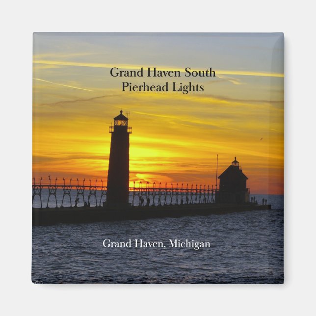 Íman Grand Haven South Pierhead Lights sunset 2 ímã (Frente)