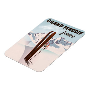 Íman Grand Massif France ski poster art.