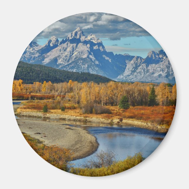 Íman Grand Teton Mountain River View no outono (Frente)