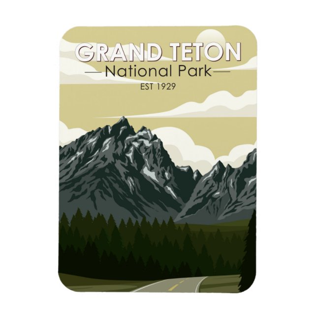 Íman Grand Teton National Park Wyoming Road Vintage (Vertical)