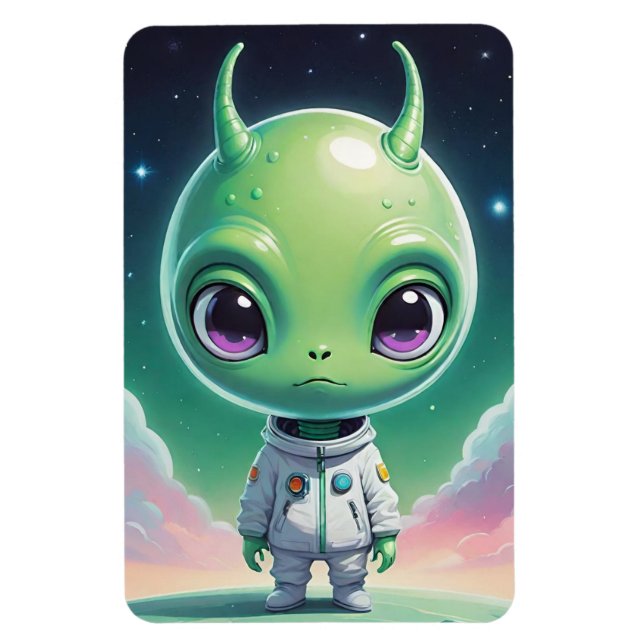 Íman Grande alienígena verde com chifres (Vertical)