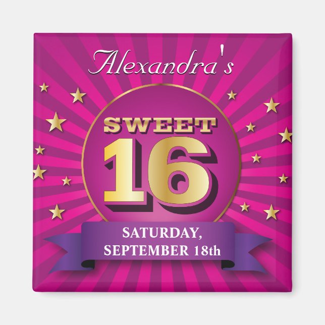 Íman Grande Bash Pink Sweet 16 Party Magnet (Frente)