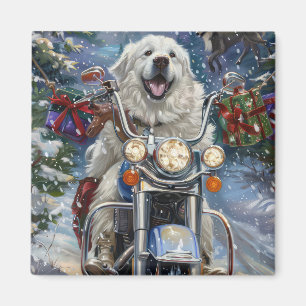 Íman Grande Cão Pirenéus Andando de Motocicleta Natal
