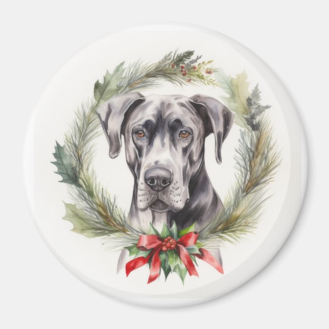 Íman Grande Coroa de Natal de Dane Festivo Pup (Frente)