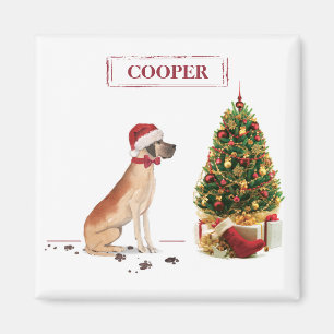 Íman Grande Dane Engraçado Cachorro de Natal com Árvore
