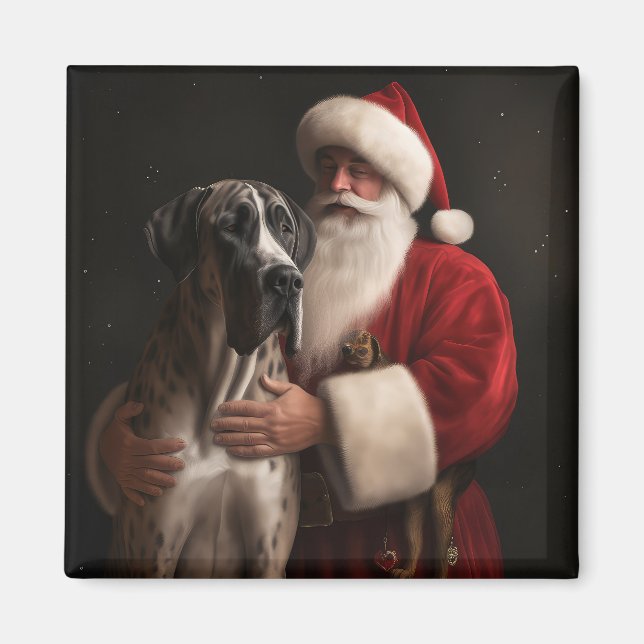 Íman Grande Danês com Papai Noel Natal Festivo (Frente)
