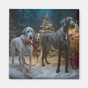 Íman Grande Danês Snowy Sleigh Decoração de Natal