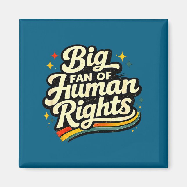 Íman Grande fã dos direitos humanos - arco-íris retrô m (Frente)