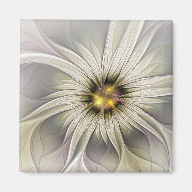 Íman Grande Flor de Marfim, Arte Fractal Moderna Abstra (Frente)