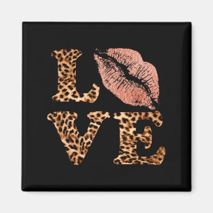 Íman Grandes Lábios Amam Letras de Impressão de Leopard