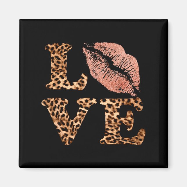 Íman Grandes Lábios Amam Letras de Impressão de Leopard (Frente)