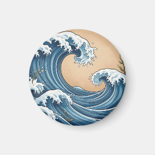 Íman Grandes Ondas Azuis do Oceano Estilo Japonês