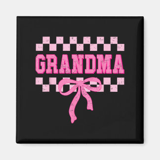 Íman Grandma Birthday Squad Matching Pink Bow Checkered