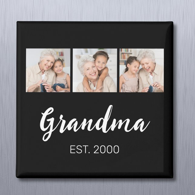 Íman Grandma Established Modern Script 3 Photo Black (Criador carregado)