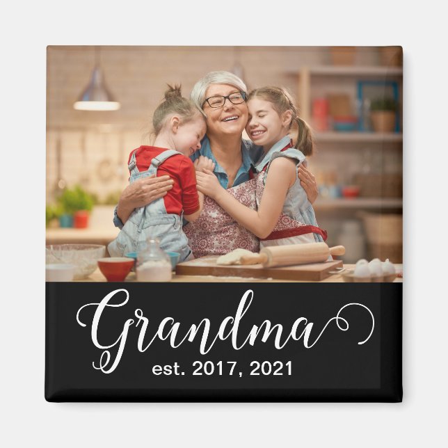 Íman Grandma Established Script Gift Photo (Frente)