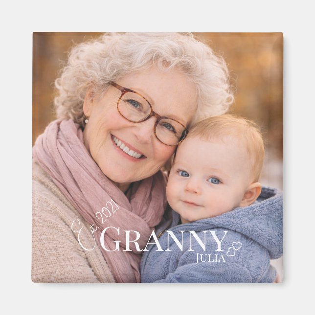Íman Granny or Grammy photo Established Year Hearts (Frente)