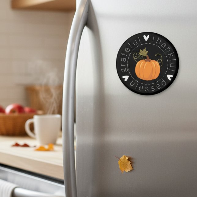 Íman Grata, Graças, Abençoada Arte Foliar de outono (Grateful, Thankful, Blessed Autumn Folk Art Magnet)