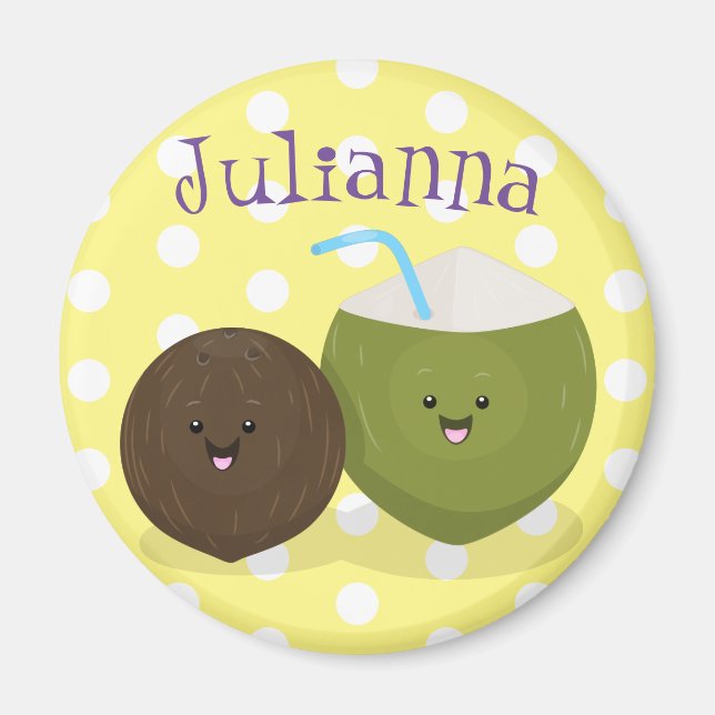 Íman Grátis feliz desenho animado de coconuts kawaii (Frente)