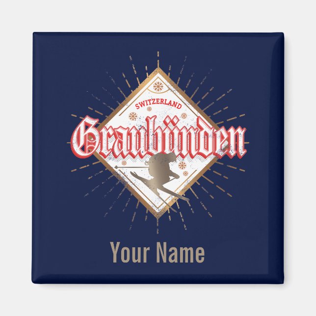 Íman Graubünden Suiça retro skier vintage (Frente)