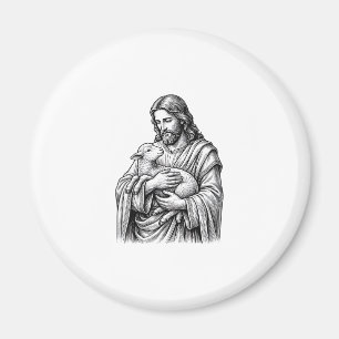Íman Grave Desenho a Talho Pastor Segurando Cordeiro Ve