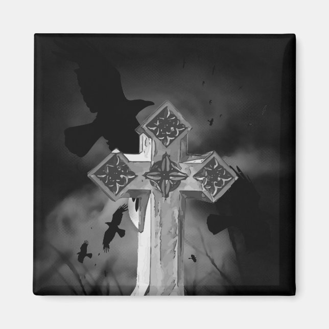 Íman GraveYard Gothic Cross Luado com Corvos (Frente)