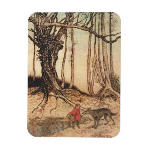 Íman Gravura vintage de Chapeuzinho Vermelho e Lobo de
