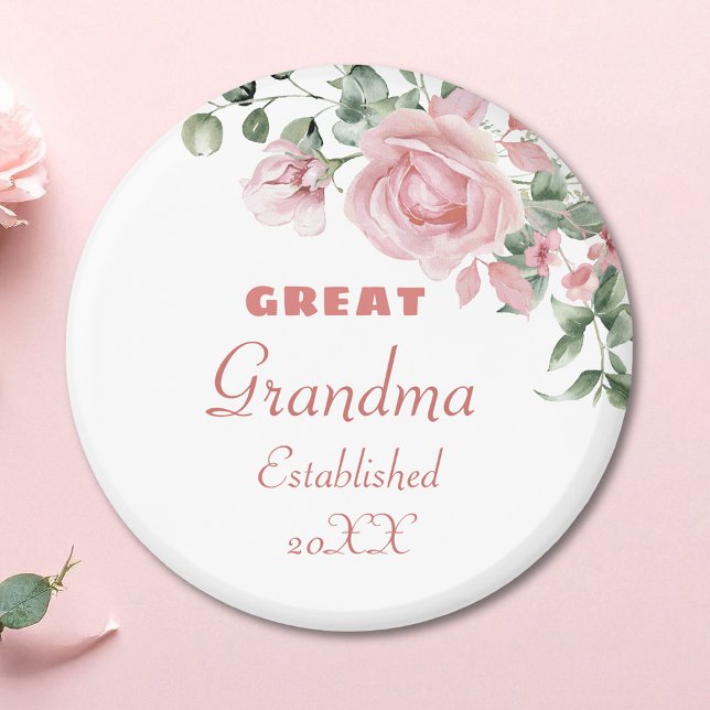 Íman Great Grandma Year Established Custom Pink Roses  (Criador carregado)