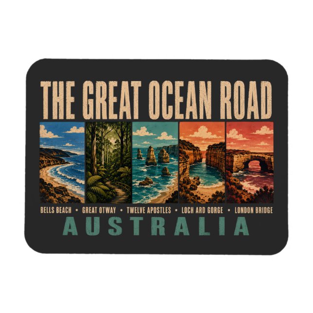 Íman Great Ocean Road Australia Landmarks Illustration (Horizontal)