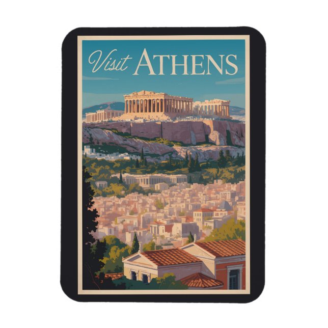 Íman Grécia de Atenas Parthênon Viagem Art Vintage (Vertical)