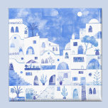Íman Grécia Santorini, Cor da Água, Azul e Branco<br><div class="desc">Uma pintura paisagística em Watercolor da bela ilha grega de Santorini. Arte original de Nic Squirrell.</div>