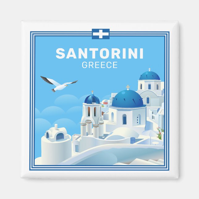 Íman Grécia Santorini de Texto Personalizado (Frente)