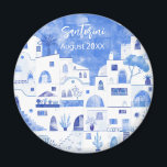 Íman Grécia Santorini Watercolor Keepsasasakosname<br><div class="desc">Uma pintura paisagística em aquarela de Oia na bela ilha grega de Santorini. Altere a data para personalizar. Perfeito como um guardião.</div>