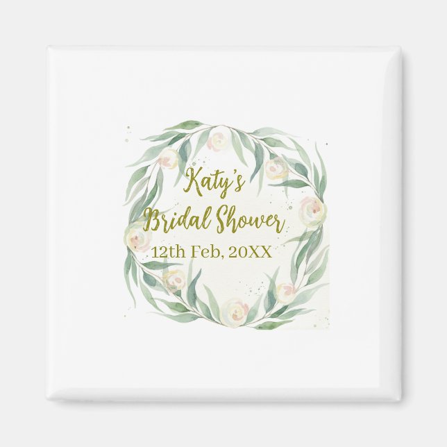 Íman Green eucalyptus floral bridal shower name date go (Frente)