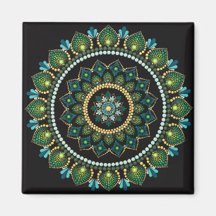 Íman Green Mandala Pintado manualmente Geometria Sa