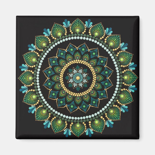 Íman Green Mandala | Pintado manualmente | Geometria Sa (Frente)