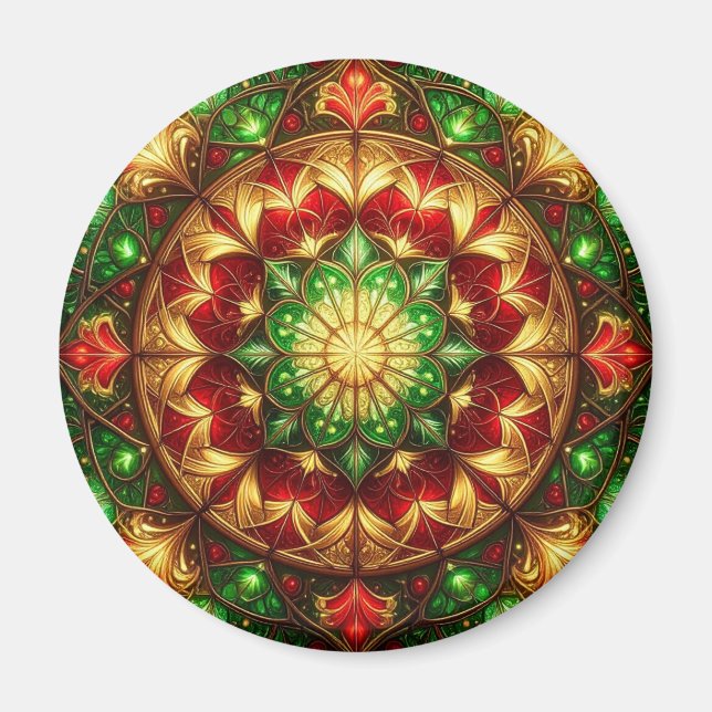 Íman Green Red Decorative Christmas Holiday Magnet (Frente)