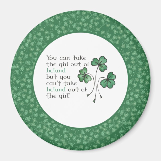 Íman Green Shamrocks Irish Girl Large Round Magnet (Frente)