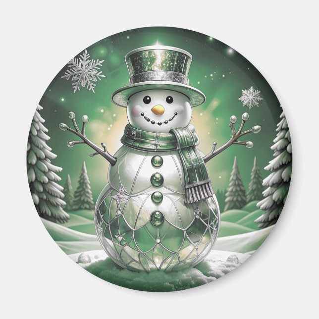 Íman Green Snowman Snowflakes Holiday Magnet (Frente)