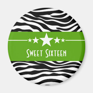 Íman Green Stars Zebra Imprime Sweet 16 Magnet