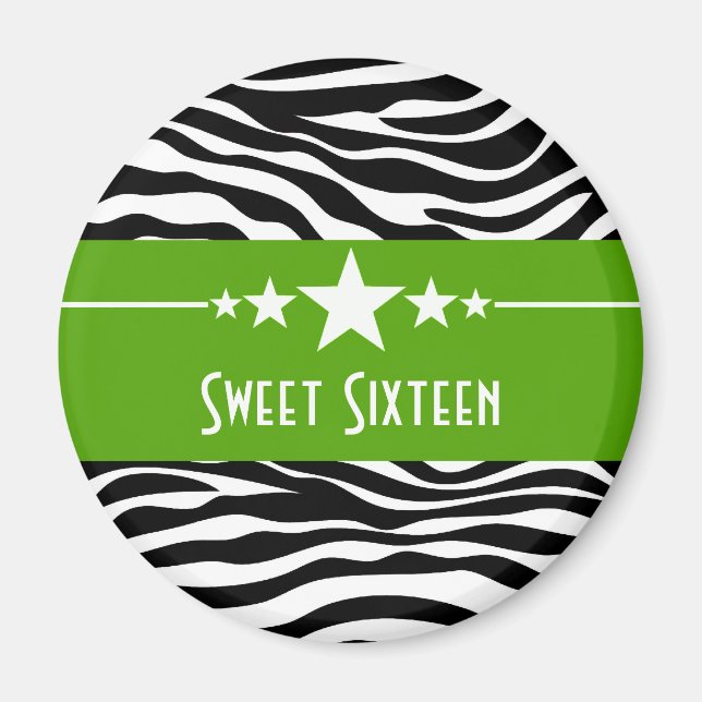 Íman Green Stars Zebra Imprime Sweet 16 Magnet (Frente)