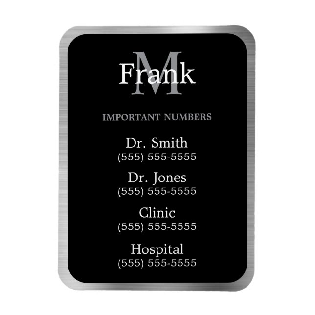 Íman Grey Black and White Important Phone Numbers (Vertical)