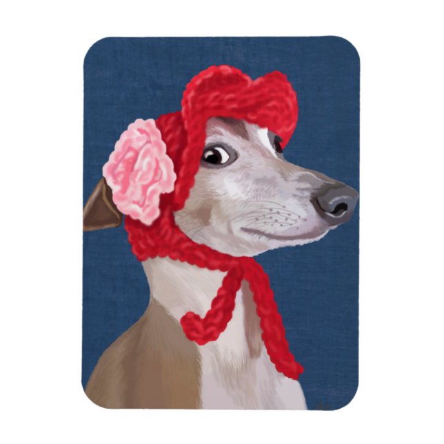 Íman Greyhound com Red Wooly Hat (Vertical)