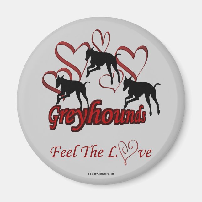 Íman Greyhound Silhouette Hearts Love Dog (Frente)