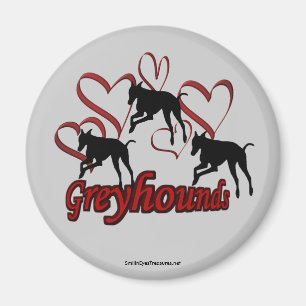 Íman Greyhound Silhouette Red Hearts