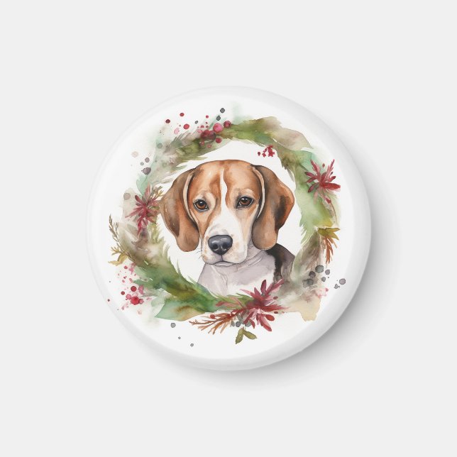 Íman Grinalda de Natal de Beagle Cachorro Festivo (Frente)