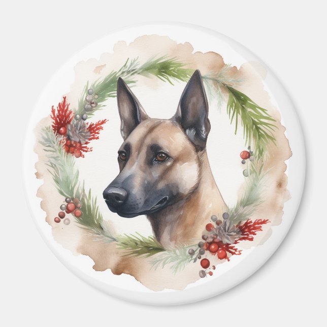 Íman Grinalda de Natal do Malinoi Belga Festa Cachorrin (Frente)