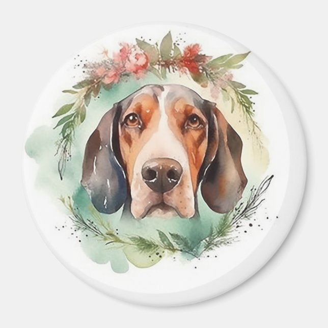 Íman Grinalda de Natal Festiva do Cão Treeing Walker (Frente)